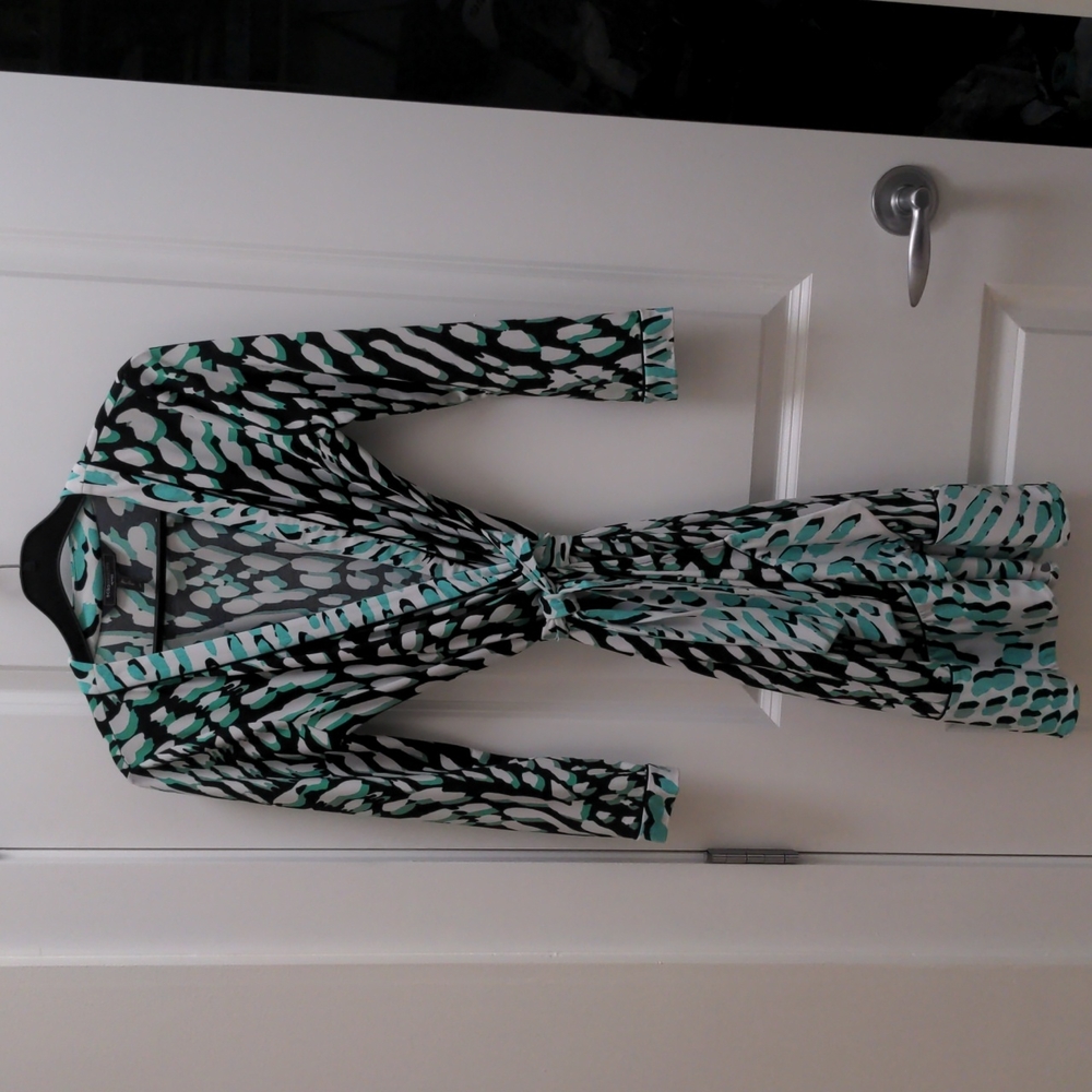 BCBG MaxAzria Green, Black and White Wrap Dress